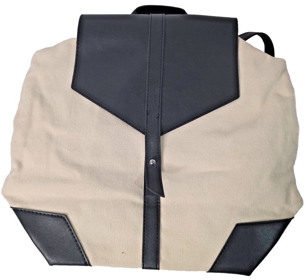 Deux Lux Demi Backpack Cream Black Canvas Vegan Leather FabFitFun